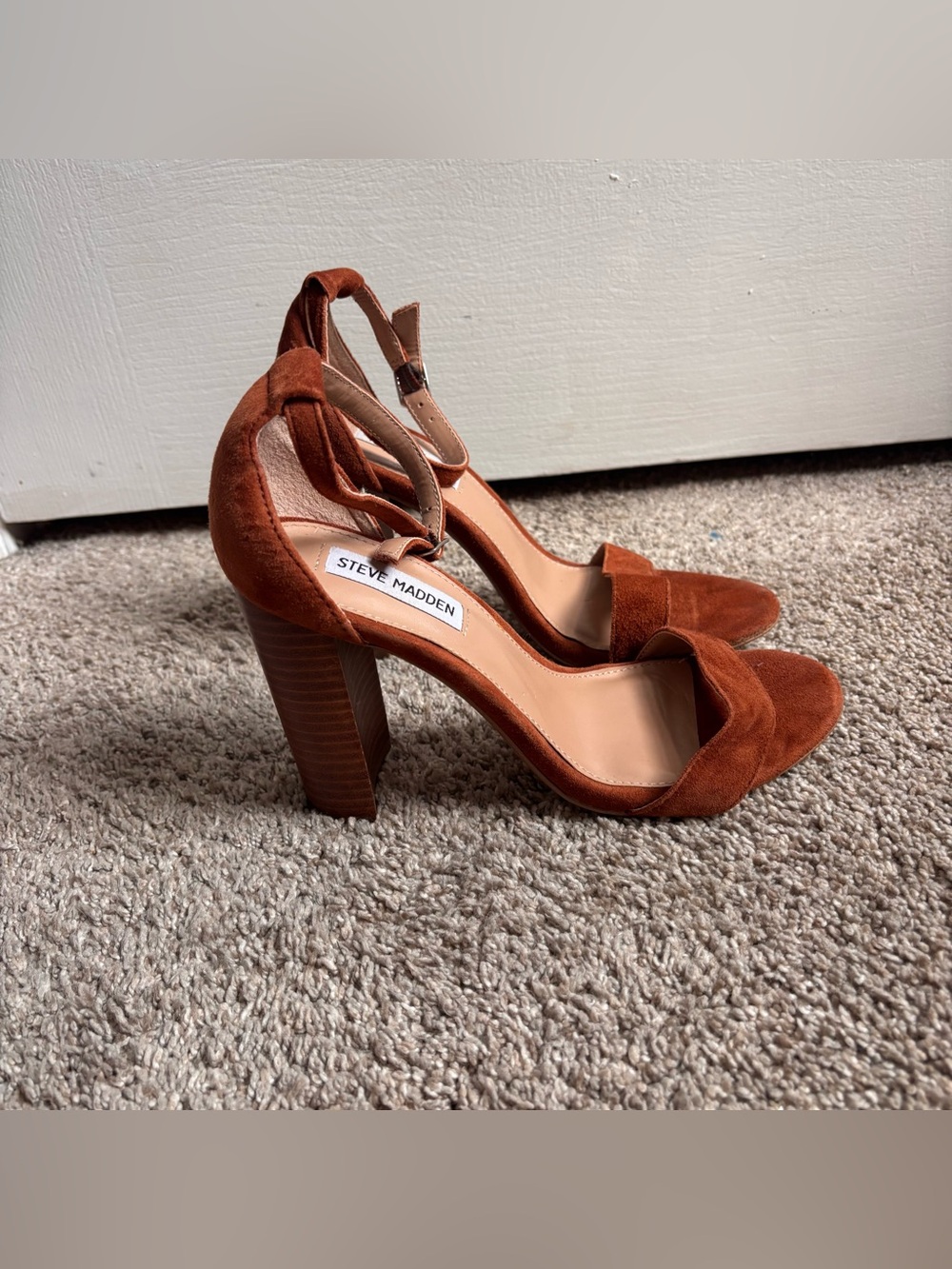 Steve Madden Carrson Cognac Brown Suede Heels Size 7.5 4"